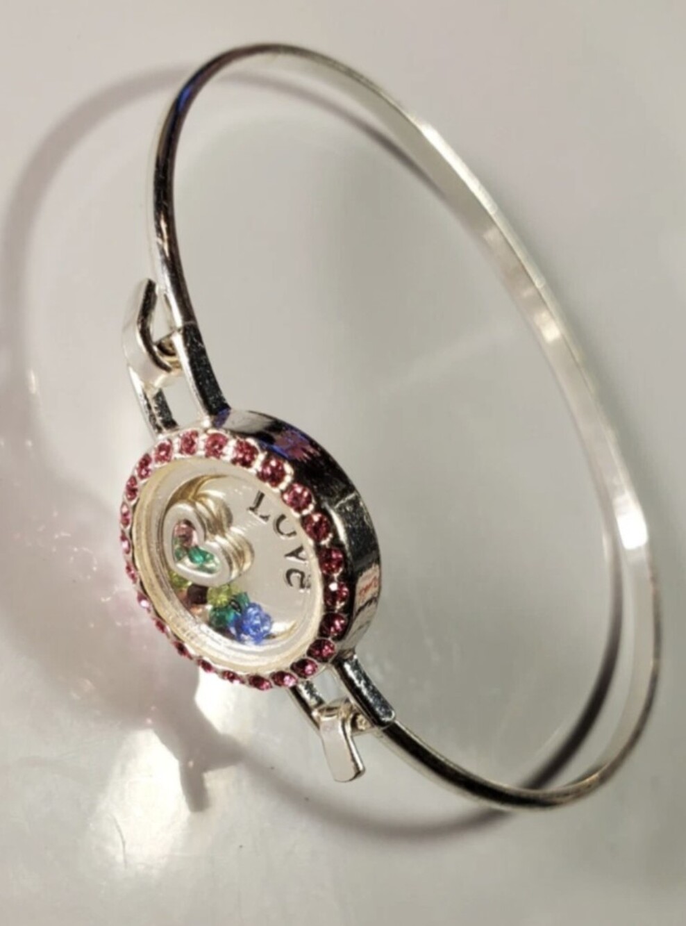 NRQ "Love Life" Floating Charm Bangle Bracelet Silver NWOT
